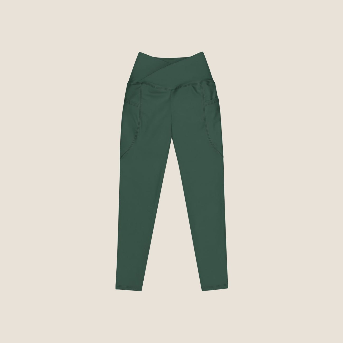 DEEP MOVE Leggings in forest green with off-white print, made from recycled materials.