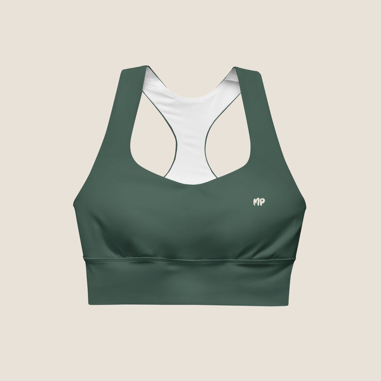 DEEP MOVE Top in forest green with off-white print, made from recycled fabric by Miss Piggy – Soulwear.