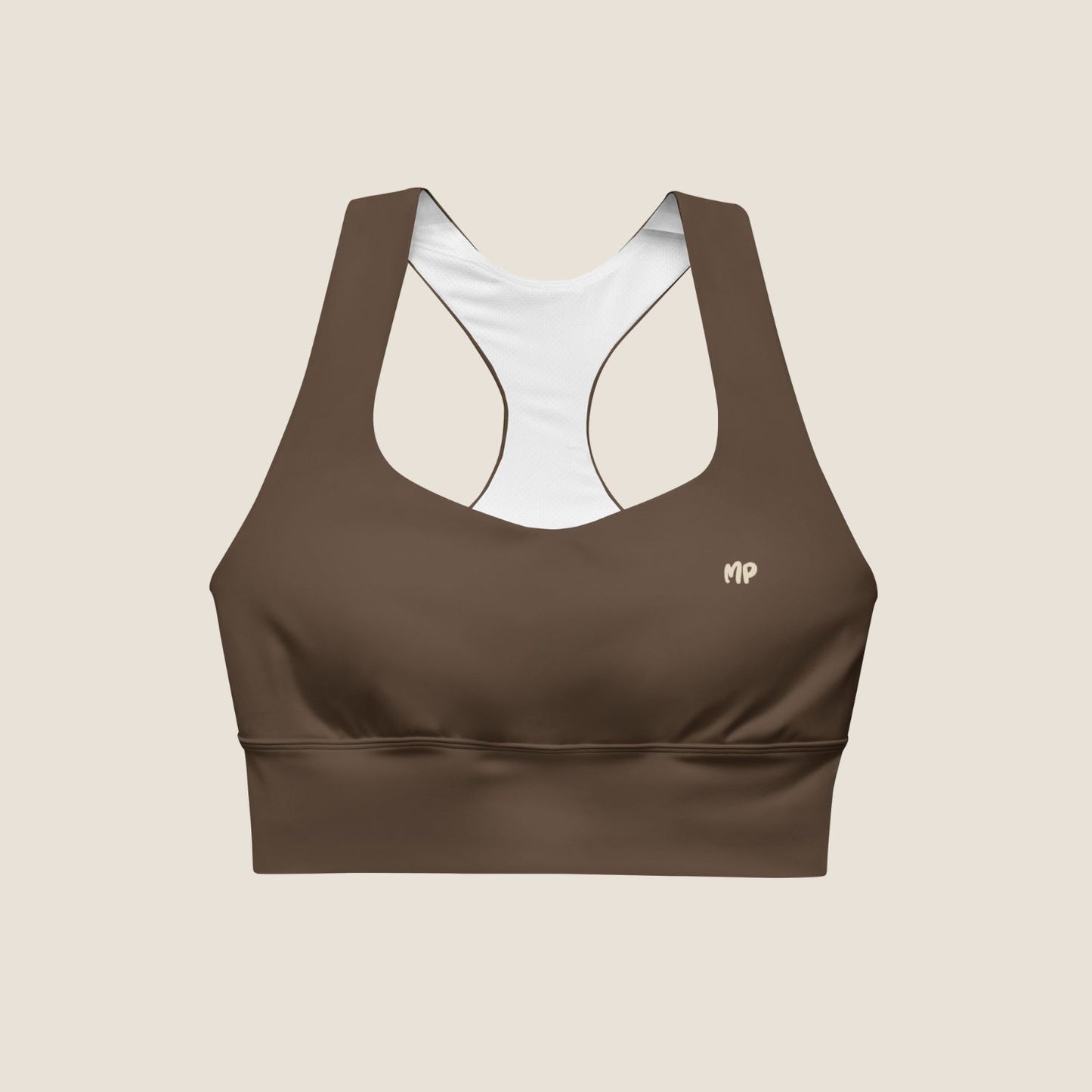 Top UNSEEN MOVE in espresso brown with sand print, sustainable activewear by Miss Piggy.