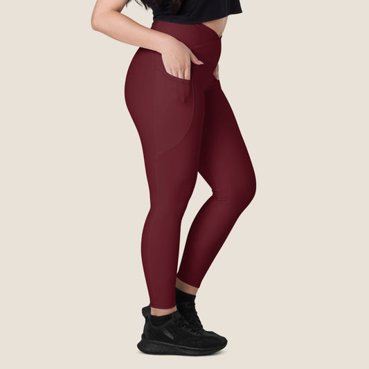 EMBER MOVE Leggings in burgundy with lipstick pink print, made from recycled materials.