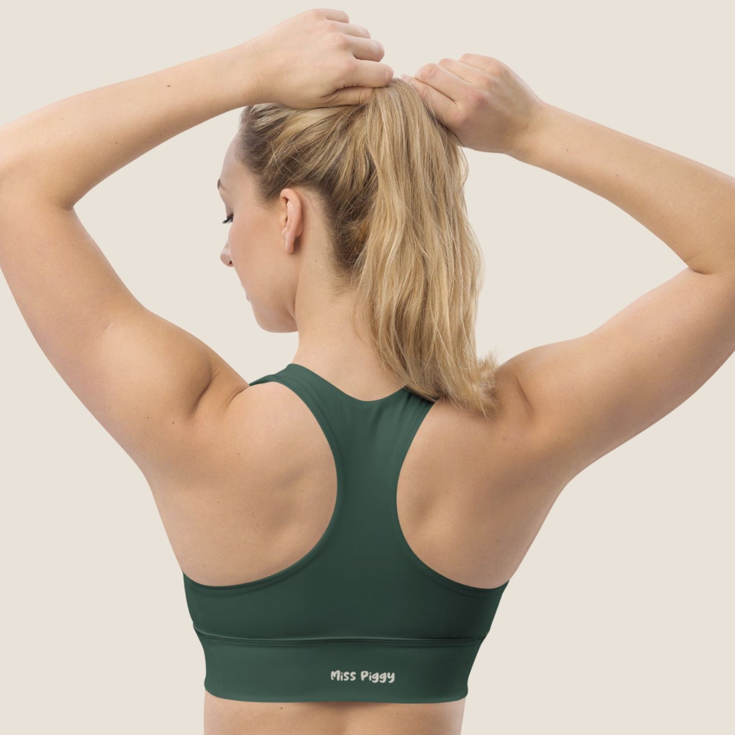DEEP MOVE Top in forest green with off-white print, made from recycled fabric by Miss Piggy – Soulwear.