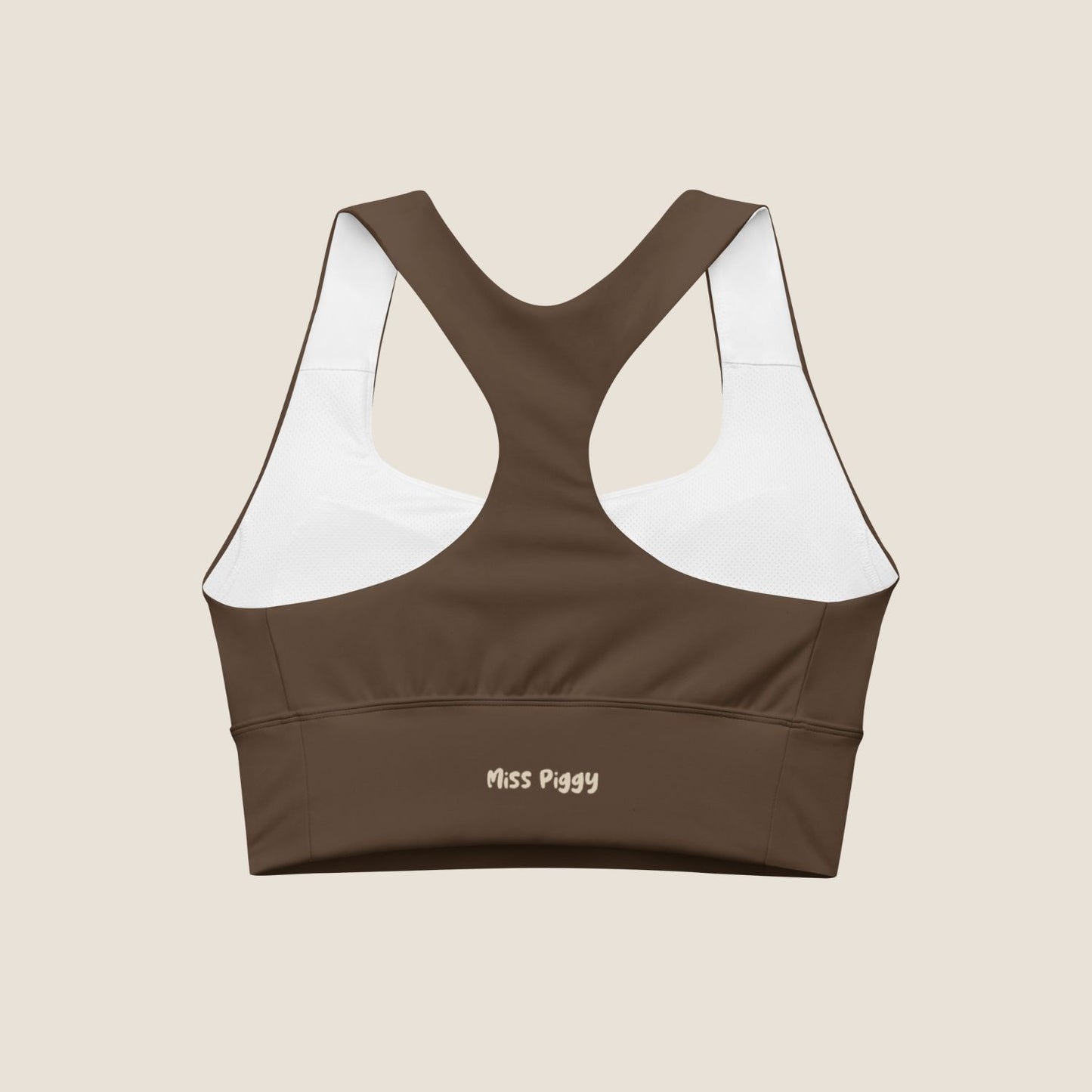 Top UNSEEN MOVE in espresso brown with sand print, sustainable activewear by Miss Piggy.