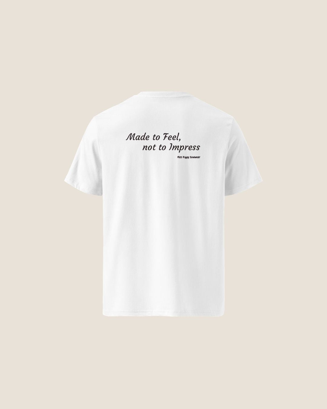 Unisex HEART Organic T-shirt in white, minimalist sustainable design by Miss Piggy.