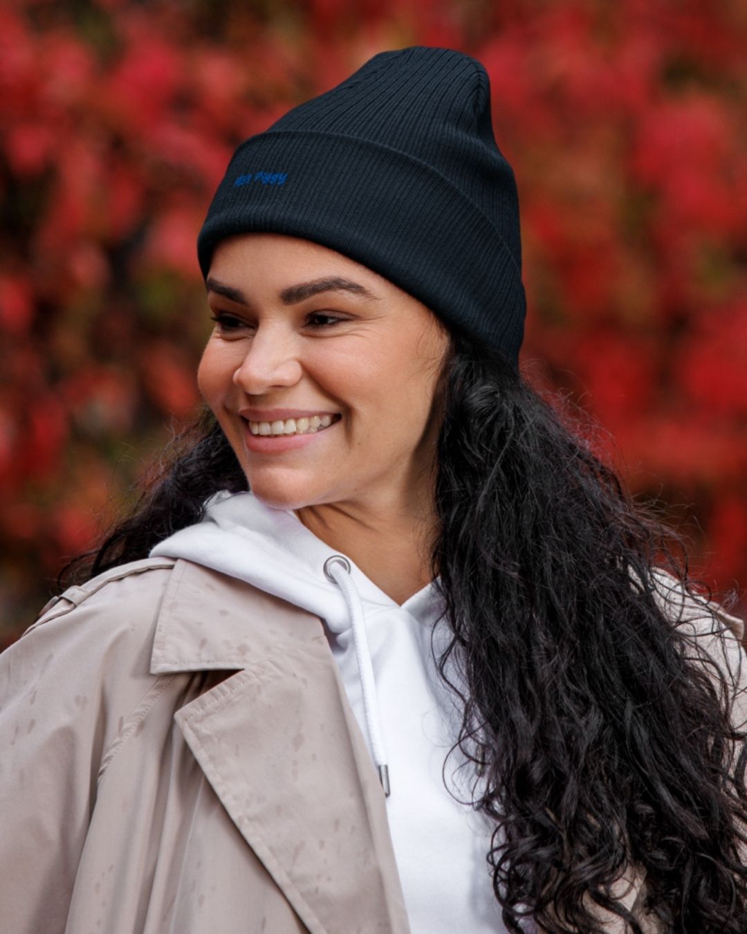 ABYSS organic cotton beanie in navy embroidered in blue thread by Miss Piggy – Soulwear.