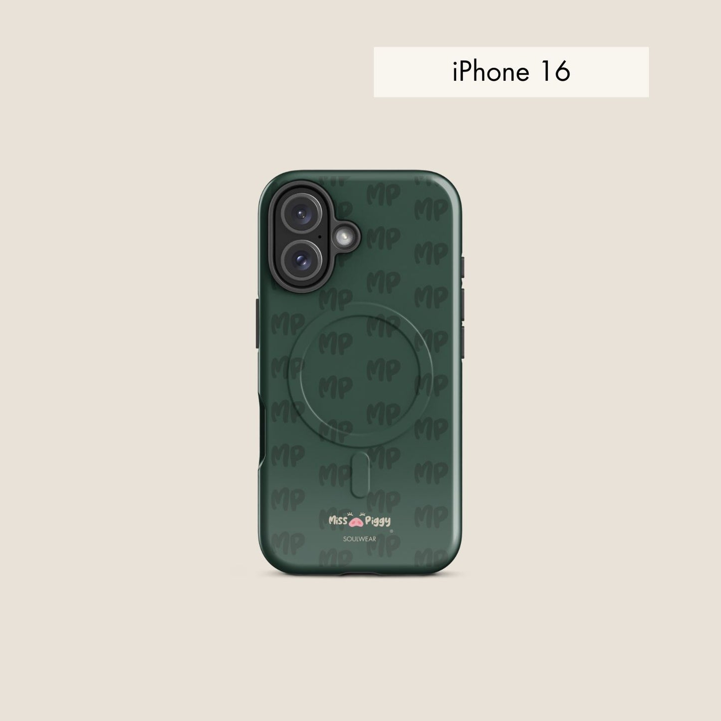 MISS PIGGY MONOGRAM forest green magsafe phone case for iPhone.