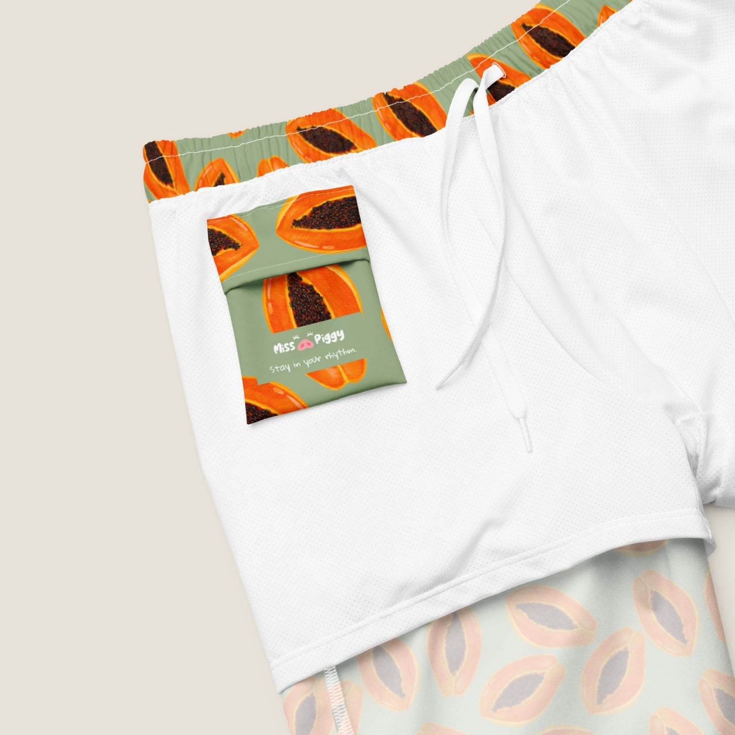 Papaya recycled swim shorts from Miss Piggy Soulwear.