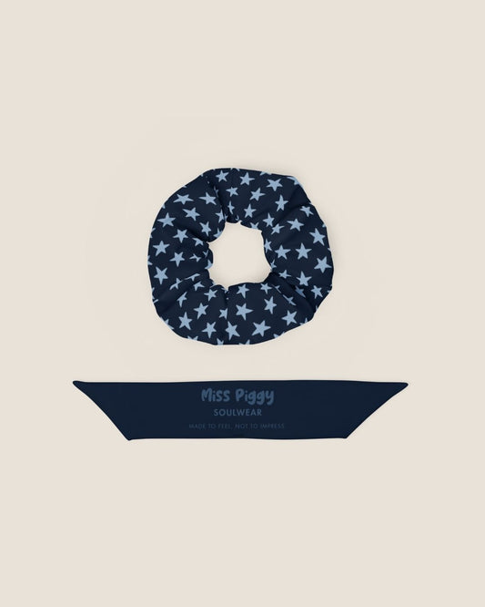 STAR recycled scrunchie in navy by Miss Piggy – Soulwear.