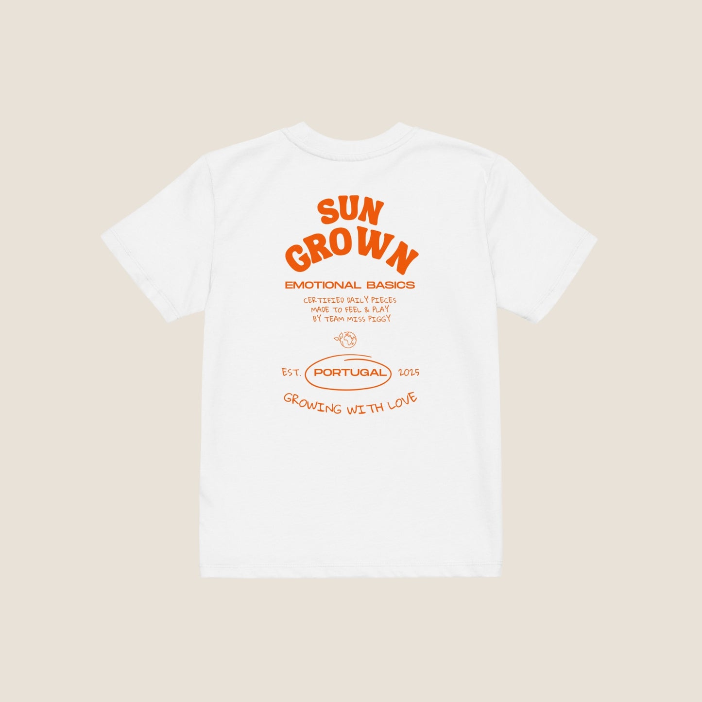 SUN GROW kids organic t-shirt by Miss Piggy – Soulwear Kids tee in white and orange print