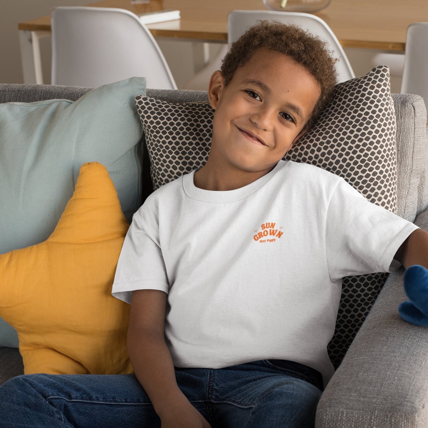 SUN GROW kids organic t-shirt by Miss Piggy – Soulwear Kids tee in white and orange print