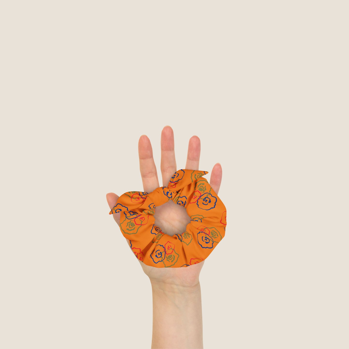 ORANGE FLOWERS Recycled Scrunchie