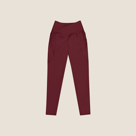 EMBER MOVE Leggings in burgundy with lipstick pink print, made from recycled materials.