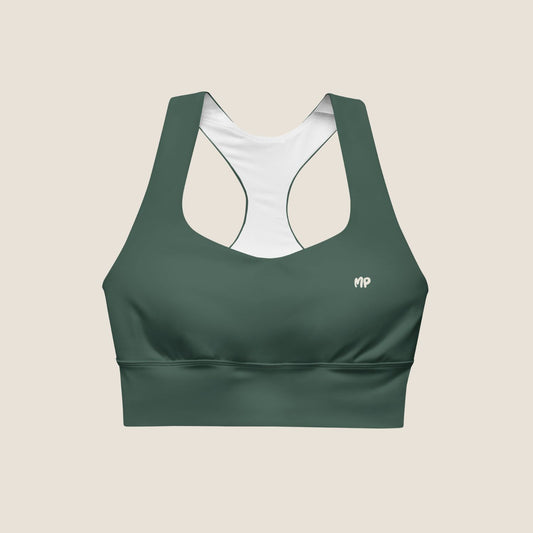 DEEP MOVE Top in forest green with off-white print, made from recycled fabric by Miss Piggy – Soulwear.