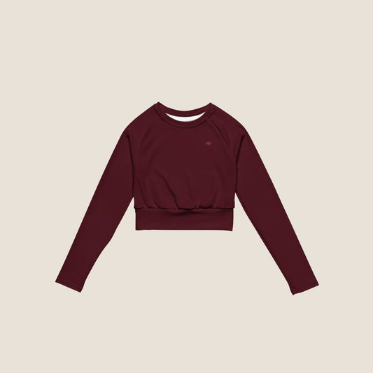 EMBER MOVE Long Sleeve Layer in burgundy, sustainable activewear inspired by nature.