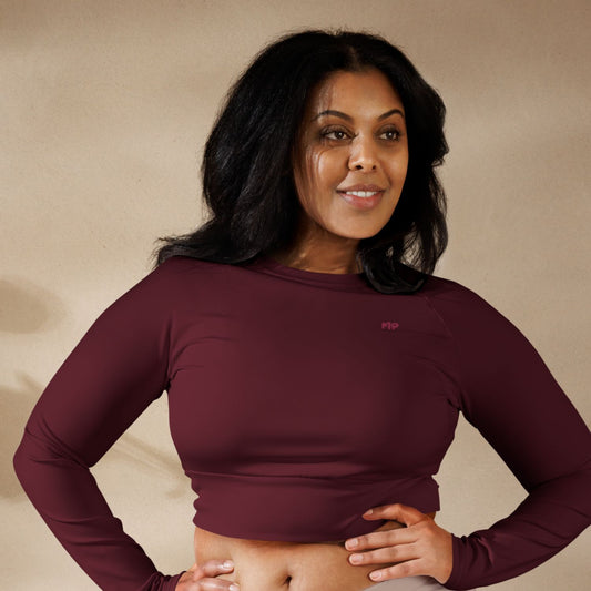 EMBER MOVE Long Sleeve Layer in burgundy, sustainable activewear inspired by nature.