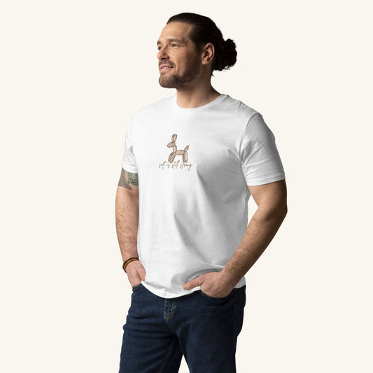 Unisex SOFT Organic T-shirt in white with brown print, minimalist sustainable design by Miss Piggy.