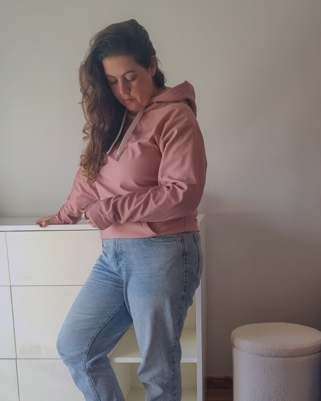 MISS PIGGY BASICS Recycled Hoodie in clay pink with mauve print, sustainable comfort made from recycled polyester.