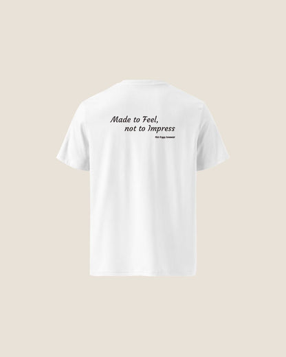 Unisex HEART Organic T-shirt in white, minimalist sustainable design by Miss Piggy.