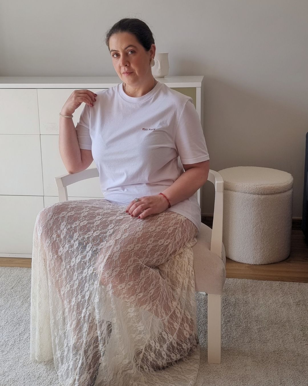 Unisex MORE YOU Organic T-shirt in white with a bold  back print, minimalist sustainable design by Miss Piggy.