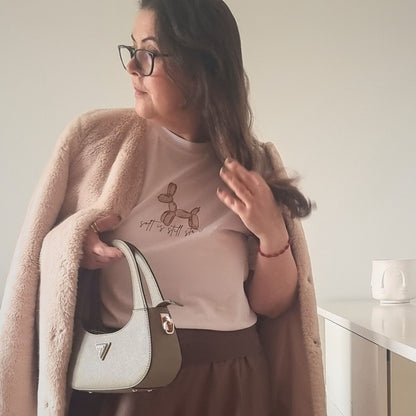 Unisex SOFT Organic T-shirt in white with brown print, minimalist sustainable design by Miss Piggy.