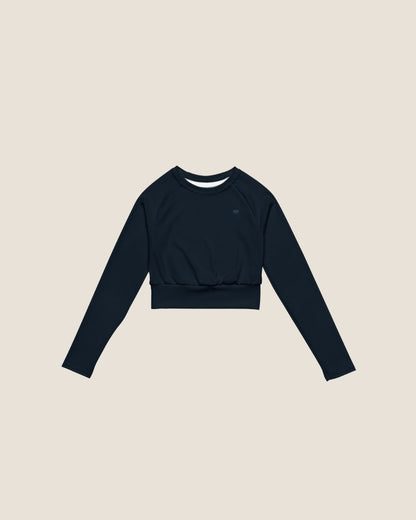 Long sleeve ABYSS MOVE Layer in navy with blue print, sustainable activewear by Miss Piggy.