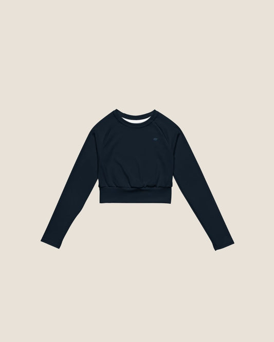 Long sleeve ABYSS MOVE Layer in navy with blue print, sustainable activewear by Miss Piggy.