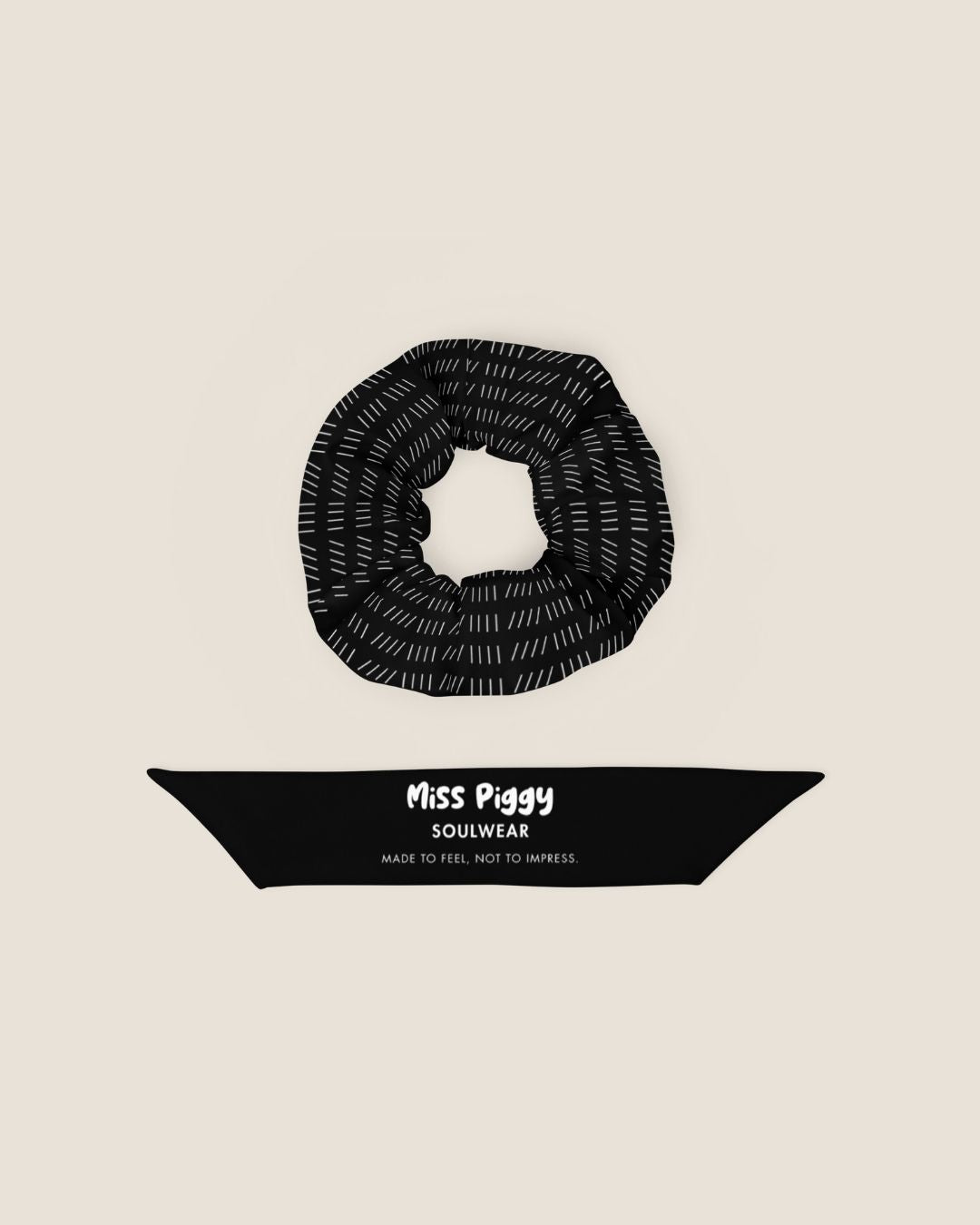 BREATHE recycled scrunchie in black by Miss Piggy – Soulwear.