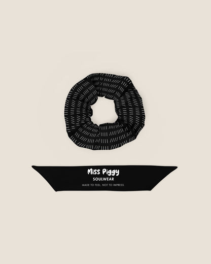 BREATHE recycled scrunchie in black by Miss Piggy – Soulwear.