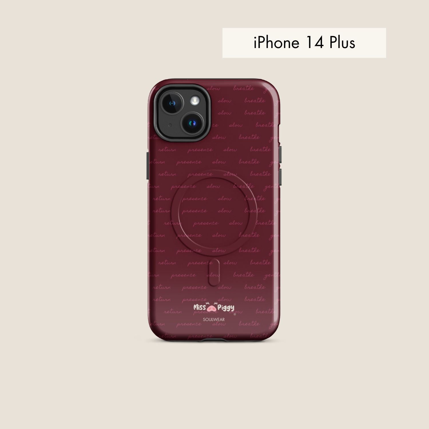 MESSAGE burgundy magsafe phone case for iPhone.