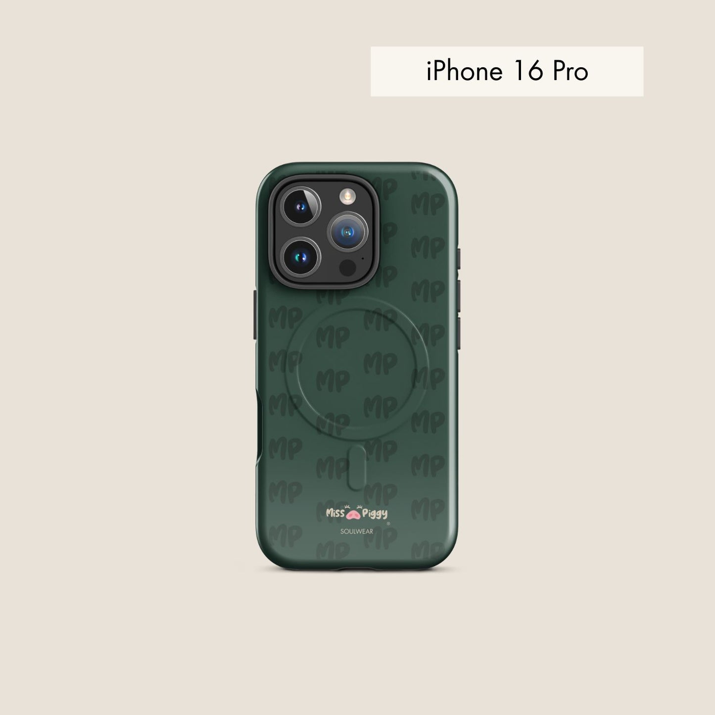 MISS PIGGY MONOGRAM forest green magsafe phone case for iPhone.