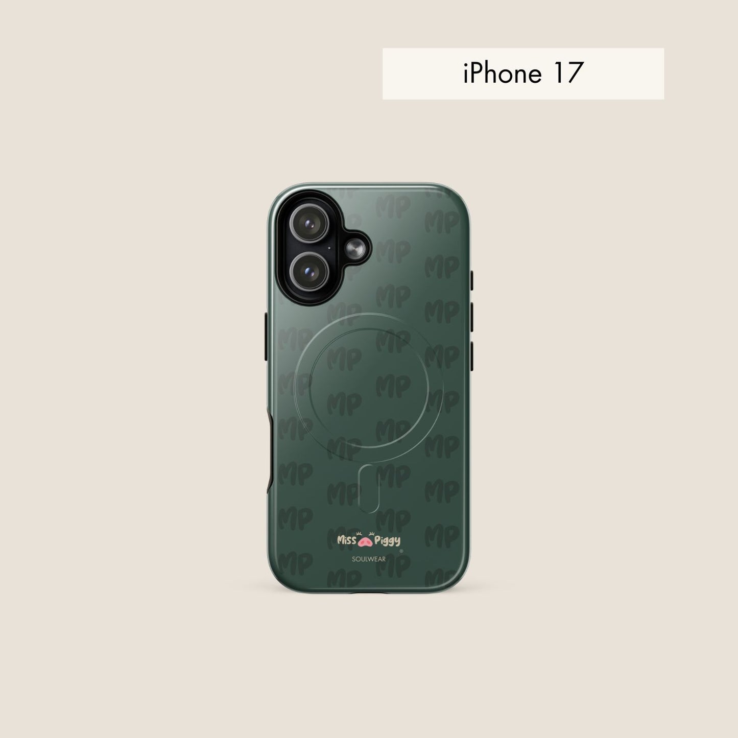 MISS PIGGY MONOGRAM forest green magsafe phone case for iPhone.