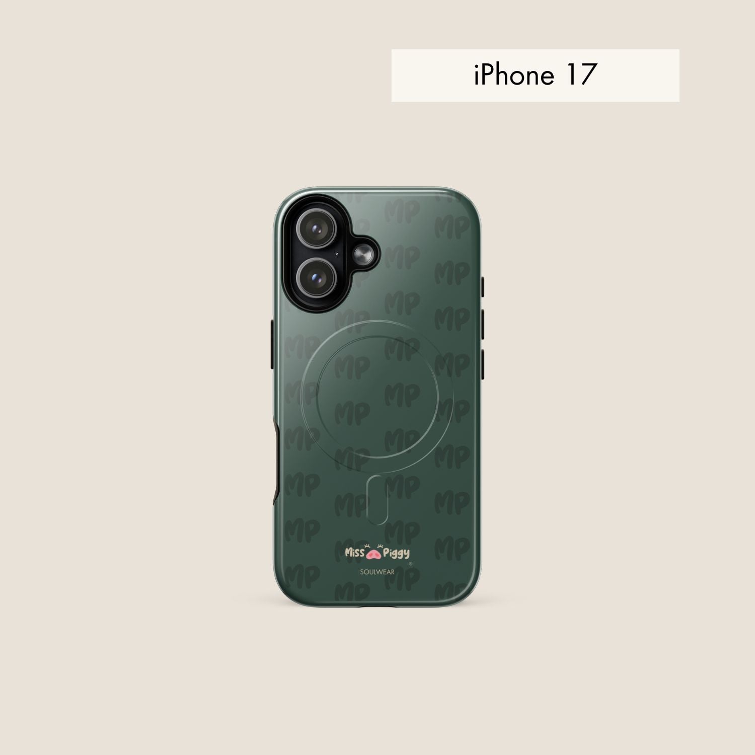 MISS PIGGY MONOGRAM forest green magsafe phone case for iPhone.