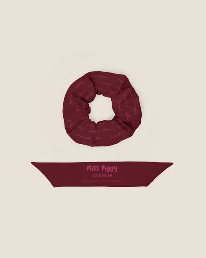 MESSAGE recycled scrunchie in burgundy by Miss Piggy – Soulwear.