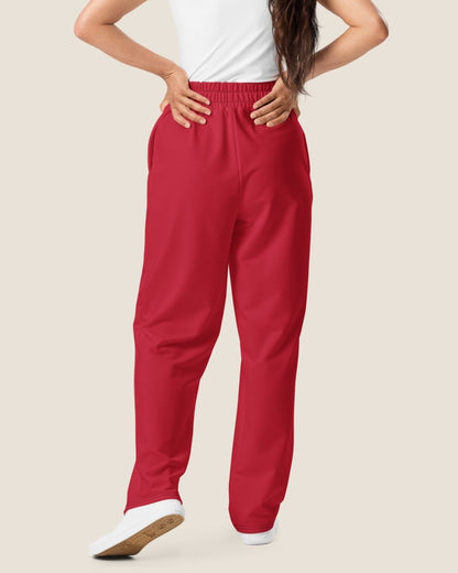 MISS PIGGY BASIC WIDE SWEATPANTS in red with off-white print, made from recycled materials.