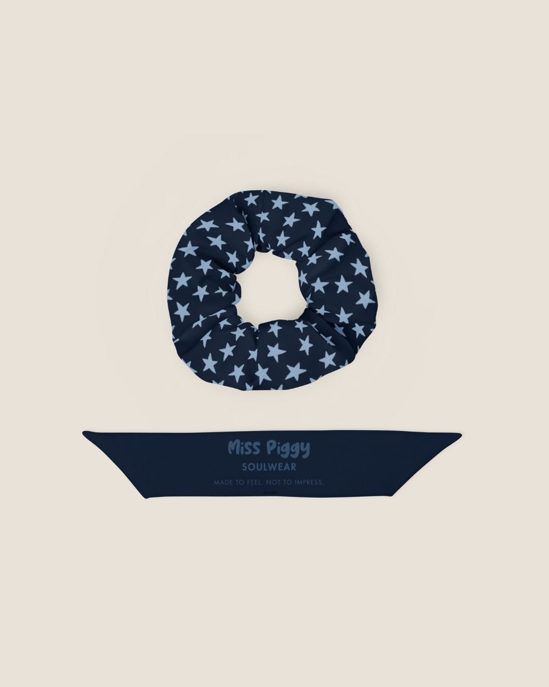 STAR recycled scrunchie in navy by Miss Piggy – Soulwear.