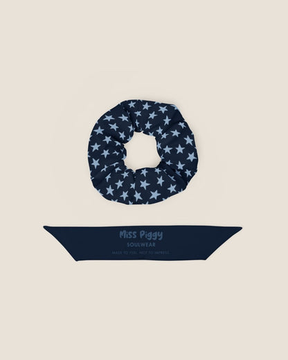 STAR recycled scrunchie in navy by Miss Piggy – Soulwear.