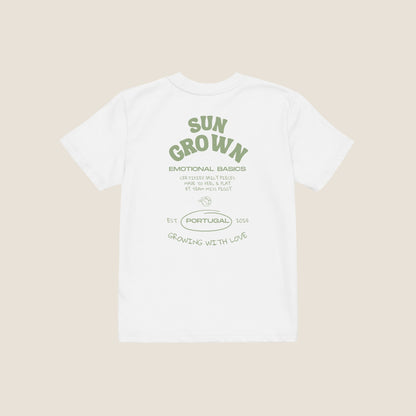 SUN GROW kids organic t-shirt by Miss Piggy – Soulwear Kids tee in white and matcha print