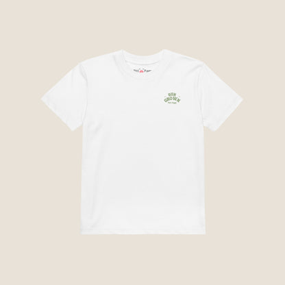 SUN GROW kids organic t-shirt by Miss Piggy – Soulwear Kids tee in white and matcha print