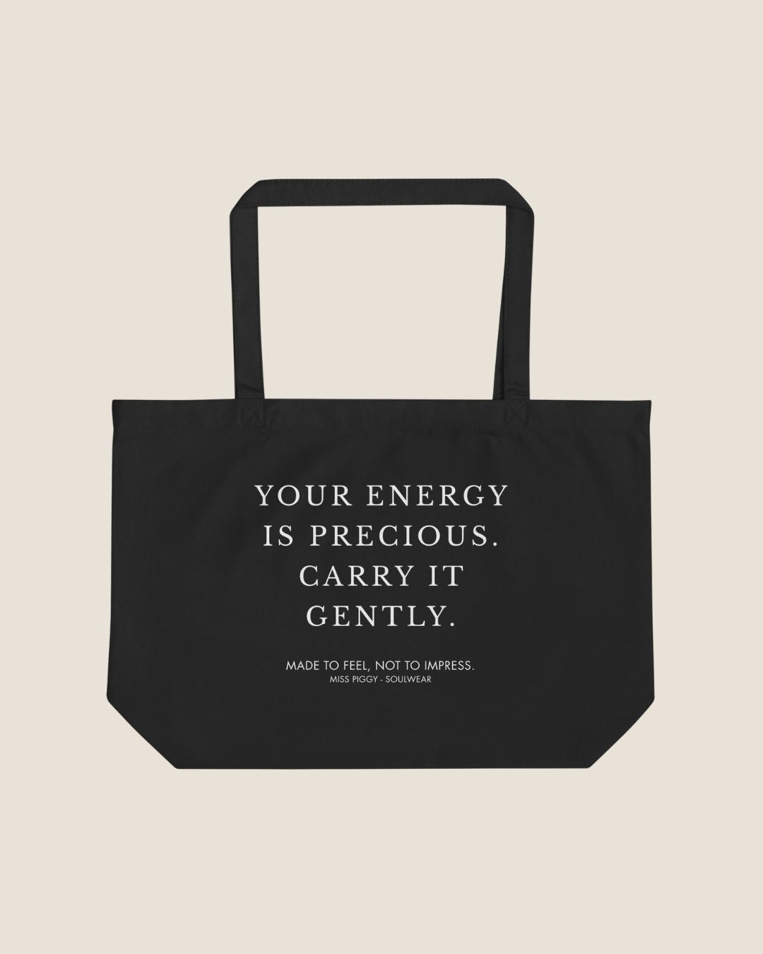 YOUR ENERGY Shopper in black, organic cotton tote bag by Miss Piggy – Soulwear.