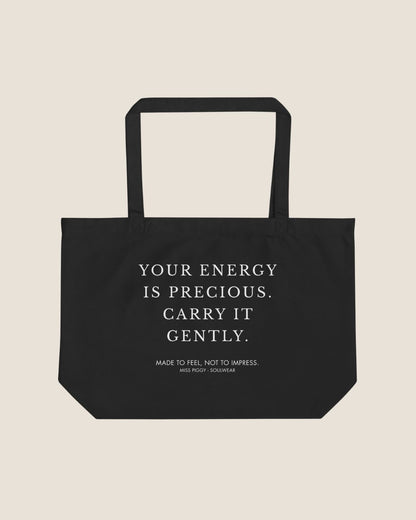 YOUR ENERGY Shopper in black, organic cotton tote bag by Miss Piggy – Soulwear.
