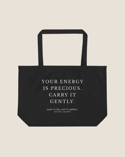 YOUR ENERGY Shopper in black, organic cotton tote bag by Miss Piggy – Soulwear.